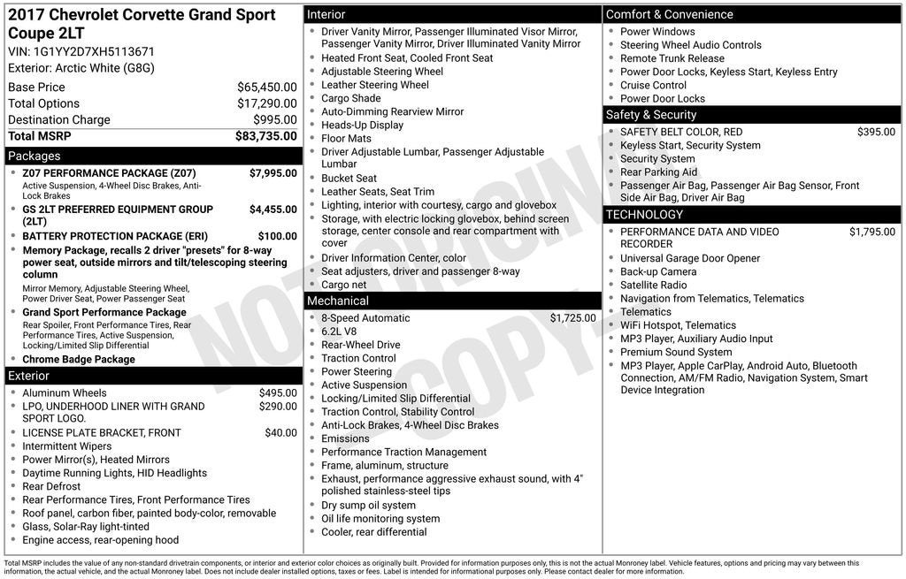 2017 Chevrolet Corvette Grand Sport Grand Sport 2LT