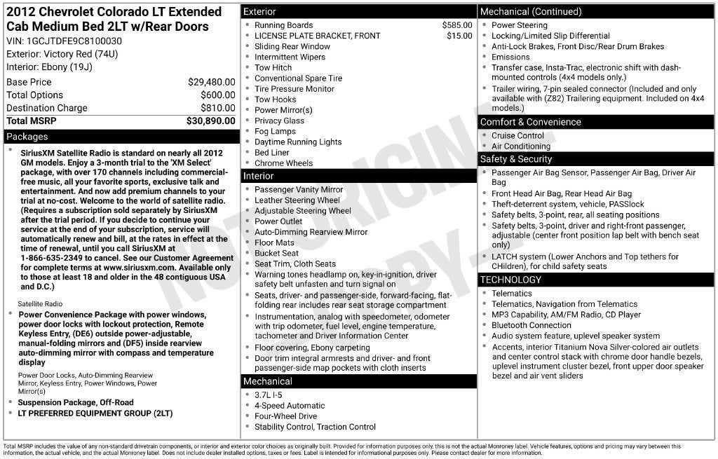 2012 Chevrolet Colorado LT w/2LT