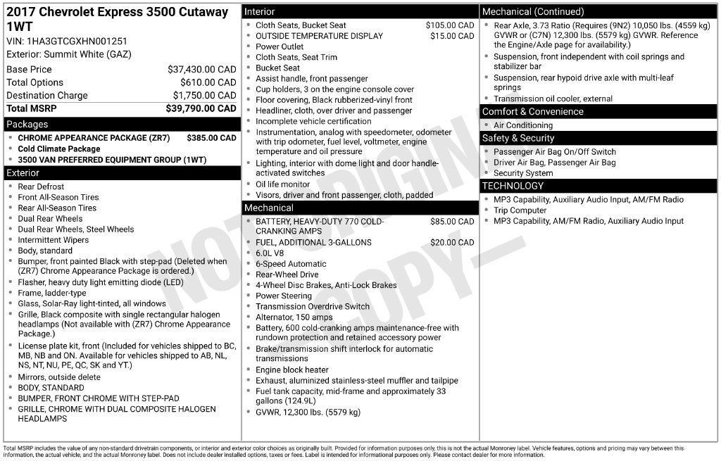 2017 Chevrolet Express Cutaway 3500 3500 1WT