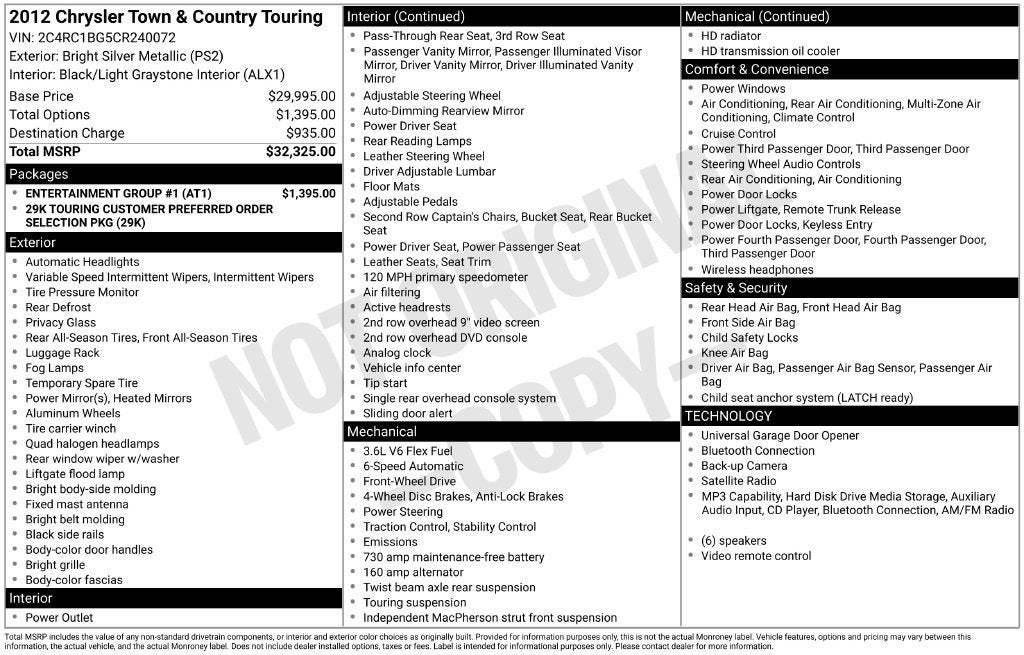 2012 Chrysler Town & Country Touring