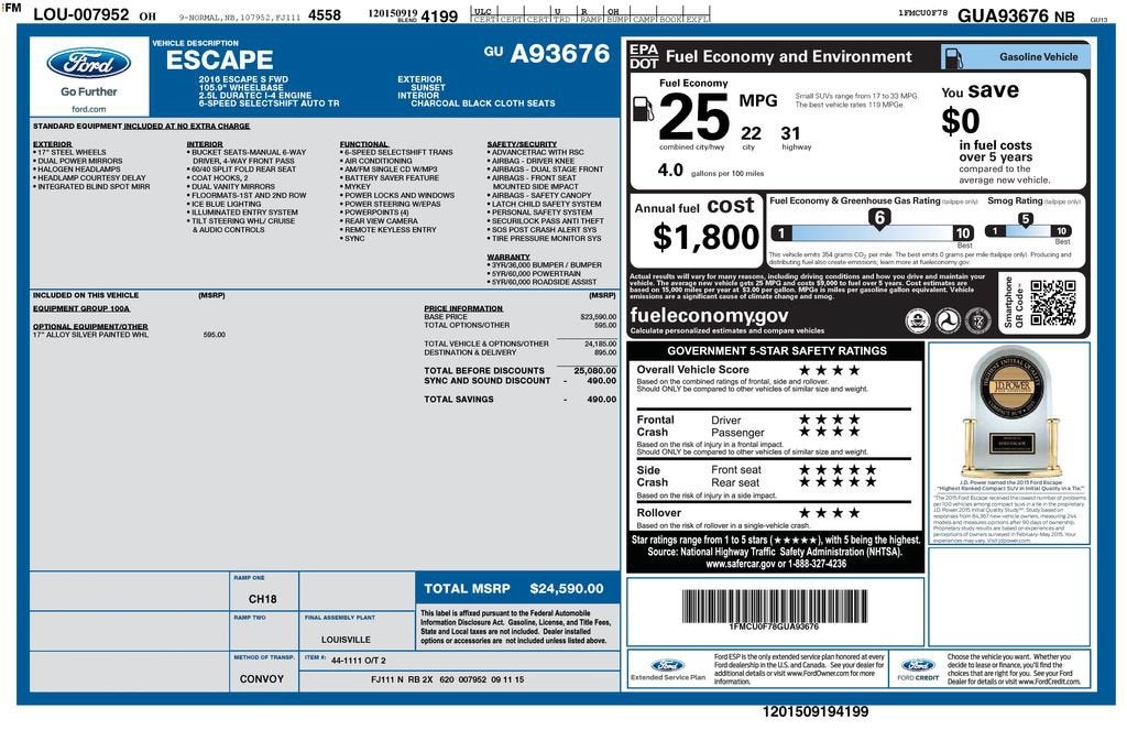 2016 Ford Escape S