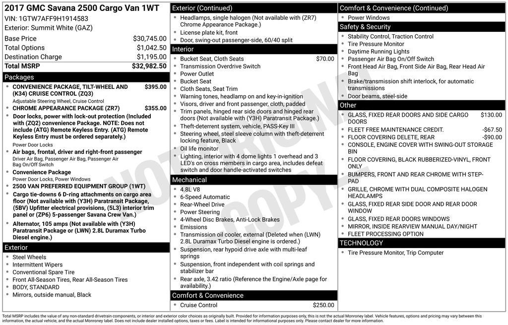 2017 GMC Savana Cargo 2500 Base