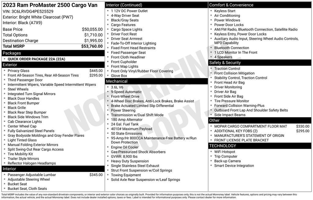 2023 RAM ProMaster 2500 Cargo Van High Roof 159" WB
