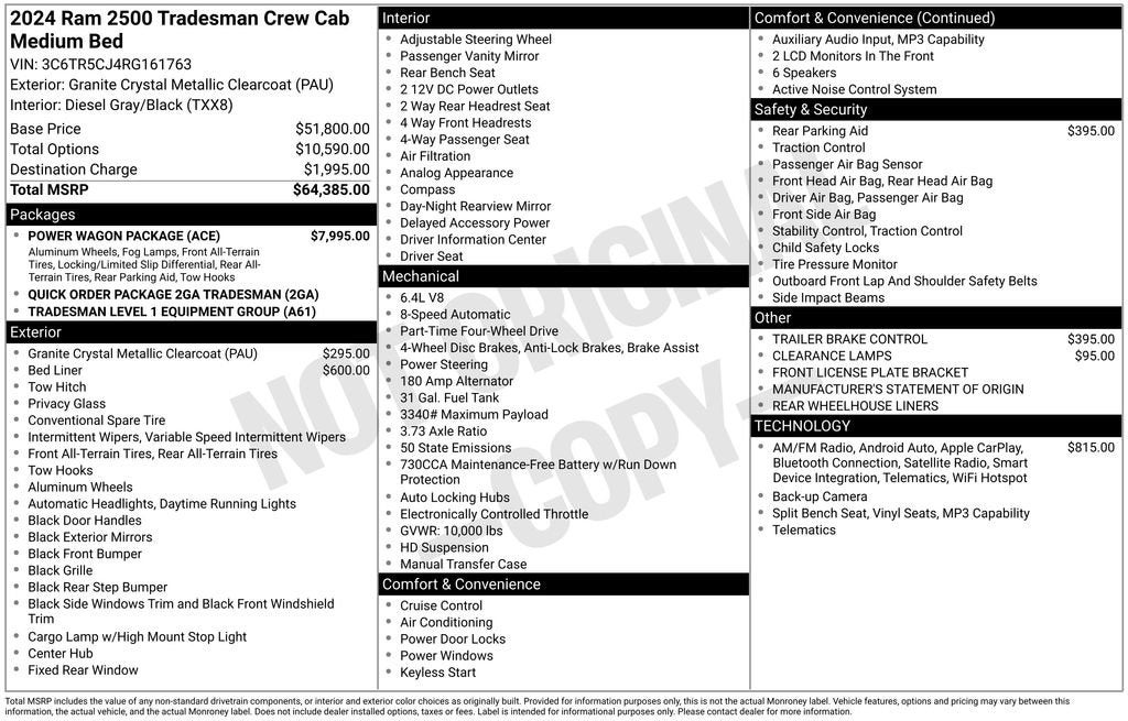 2024 RAM 2500 Tradesman Crew Cab 4x4 6'4" Box