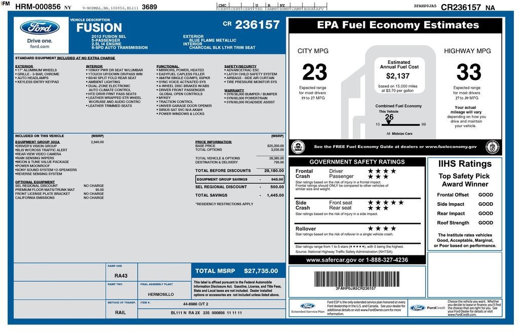 2012 Ford Fusion SEL